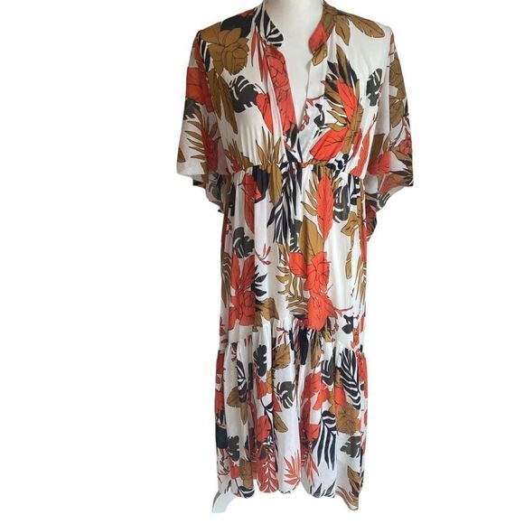 Fuzzi V Neck Leaf Print Dress Size Large - Picture 2 of 7
